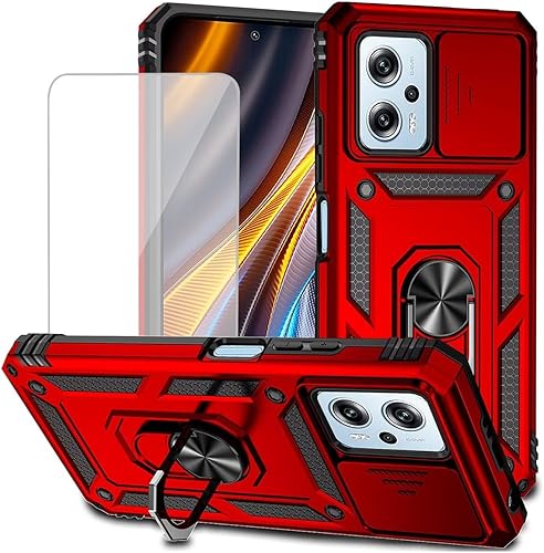 Yodueiv Funda para Redmi Note 11T Pro, Poco X4 GT con protector de pantalla de vidrio templado y cubierta de cámara deslizante, anillo magnético