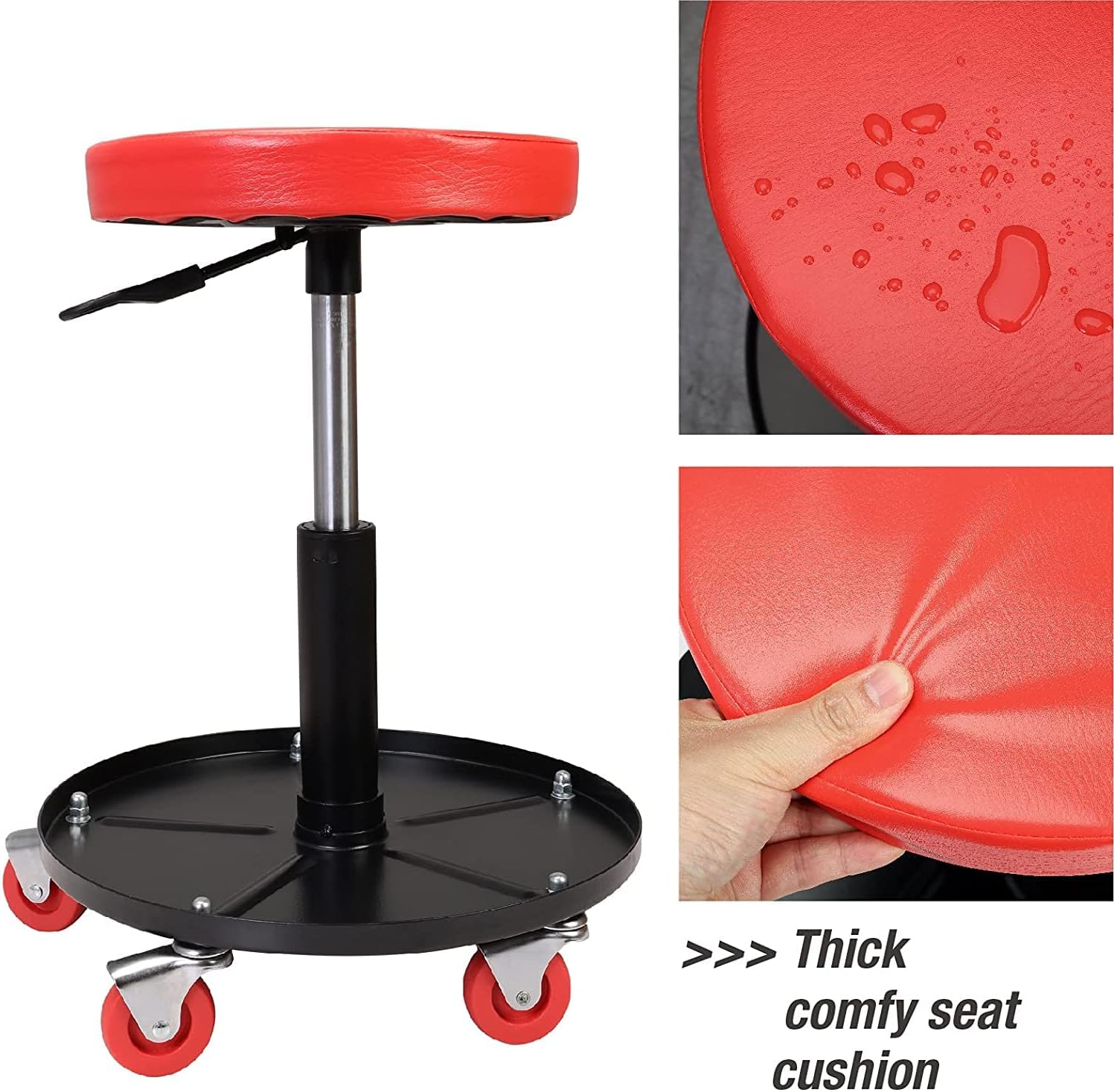 WOLF Heavy Duty Rolling Pneumatic Creeper Garage/Shop Seat: Padded Adjustable Mechanic Stool with Tool Tray Storage, Red,WFTRHL6201U : Automotive