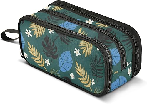 Miniatura 8 de Nylon Zippered Pencil Bag Tropical Leaf Flower Olive Blue Large Capacity Pencil Case Organizer Stationery Bag for Preppy School Boys estuche para