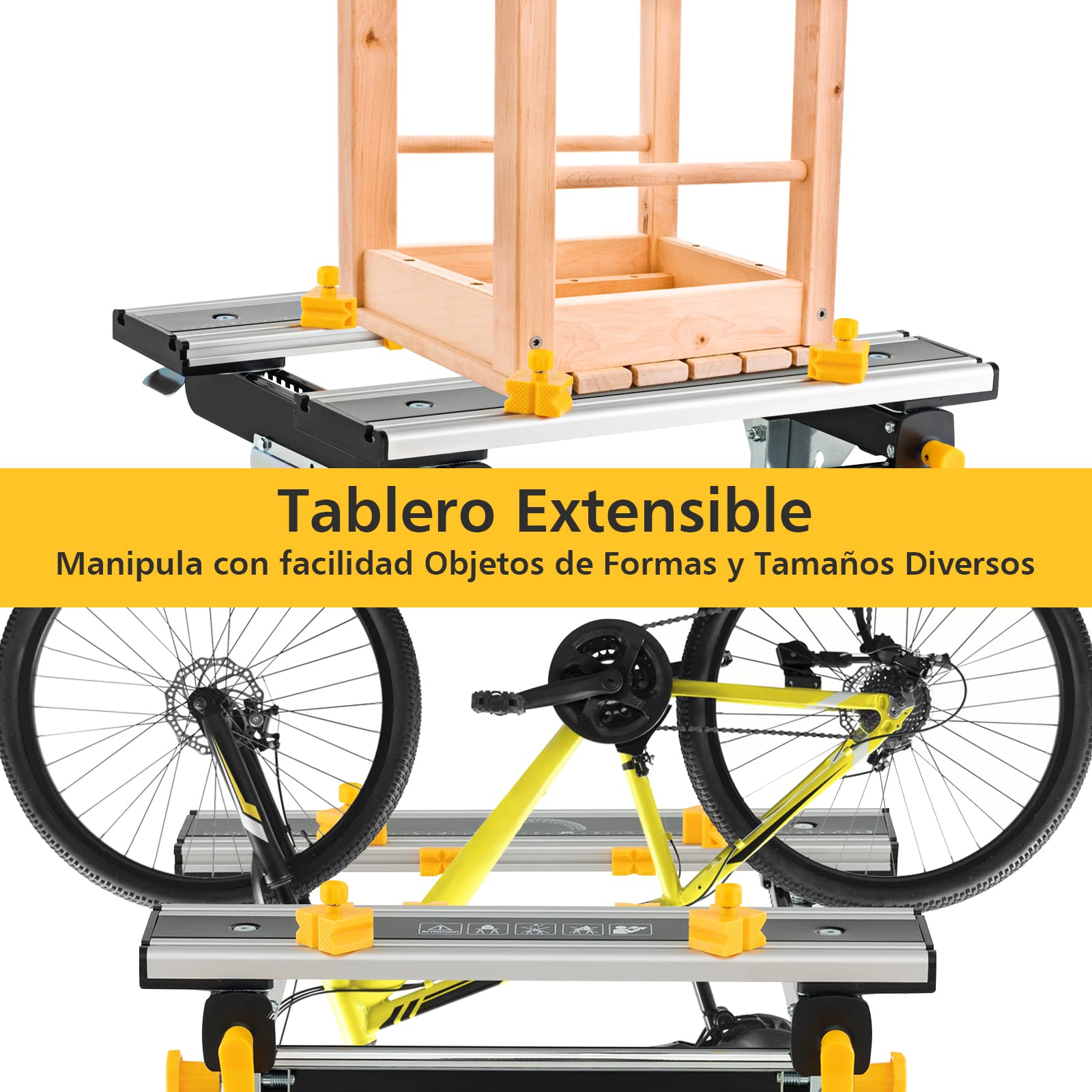 COSTWAY Mesa de Trabajo Plegable, Banco de Trabajo Portátil con Plataforma Inclinable y Altura Ajustable en 7 Niveles, Estación Multifuncional de Alumnio con 8 Abrazaderas, 2 Asas