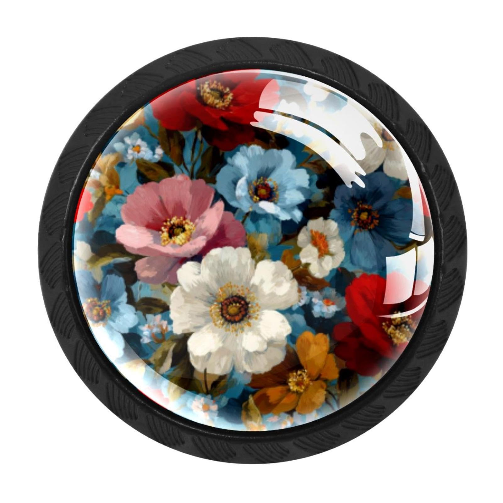 CHENZZZZ 4 Pack Round Cabinet Knobs for Kitchen Bathroom Closet Dresser Cabinets, Florals (4)