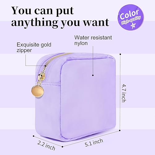 Miniatura 3 de SOIDRAM Pequeña bolsa de viaje de maquillaje, Organizador de artículos de tocador púrpura, Bolsas de cremallera Preppy cosméticos de nylon, Trébol