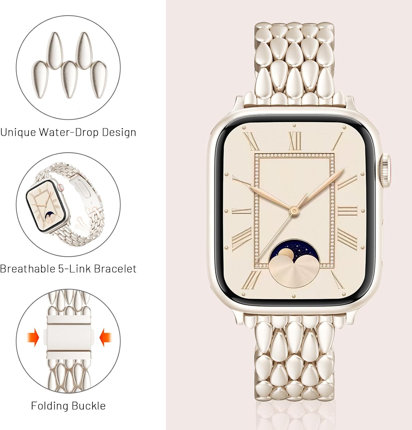 VISOOM Gold Iwatch Bands Compatible With Apple Watch Bands 38/40/41/42/44/45/46mm Women - Thin Metal Dressy Luxury Cute Designer Apple Watch Series 11 10 Se 9 8 7 6 5 4 3 2 1 Bracelet Bands for Women - Image 5