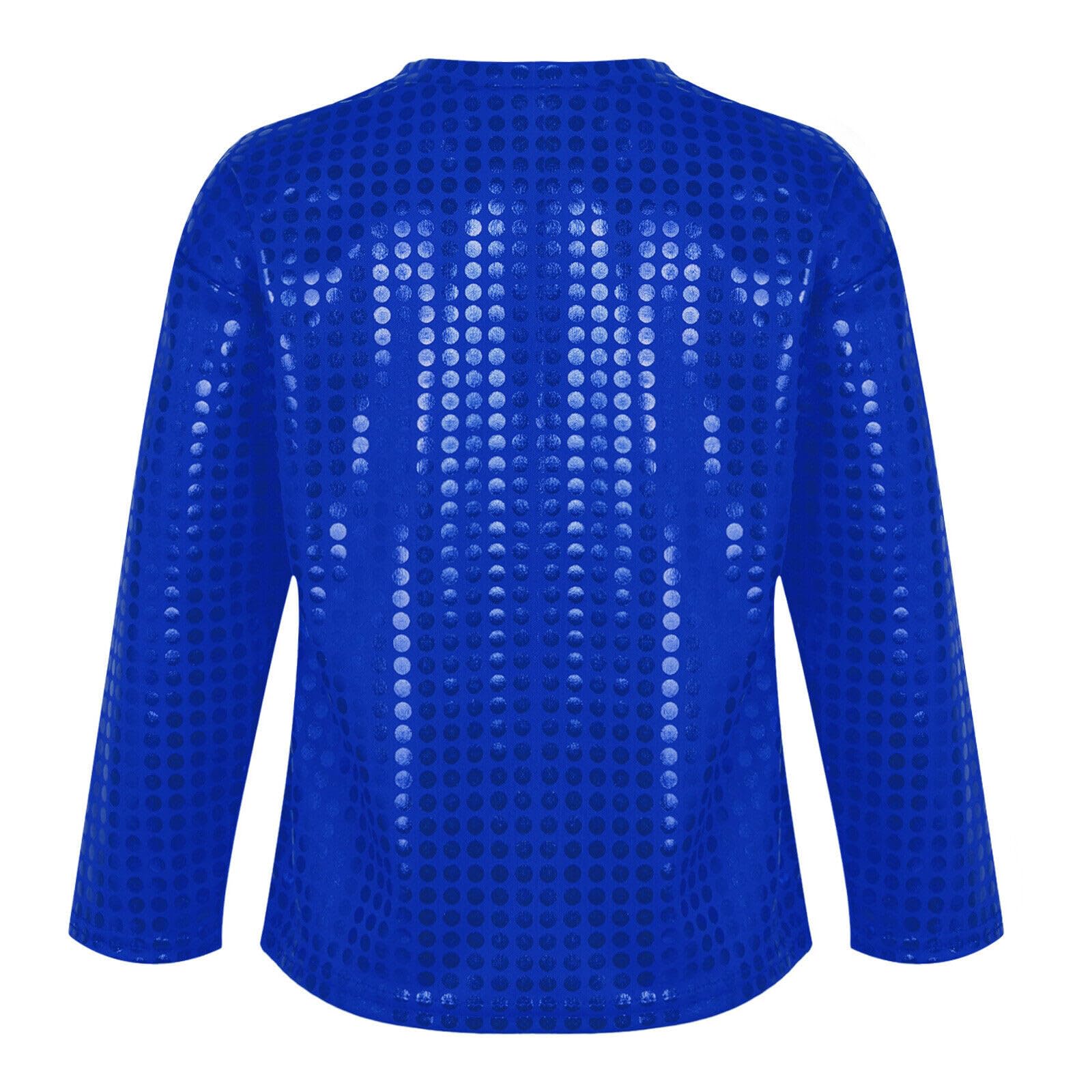 Deguisement Carnaval-Enfants Filles Garçon T-Shirt Danse Rue Hip-hop Paillette Brillante Tank Top Manches Courtes Hauts Danse Moderne Jazz Chemise Tops Casual Disco Clubwear 2-14 Ans
