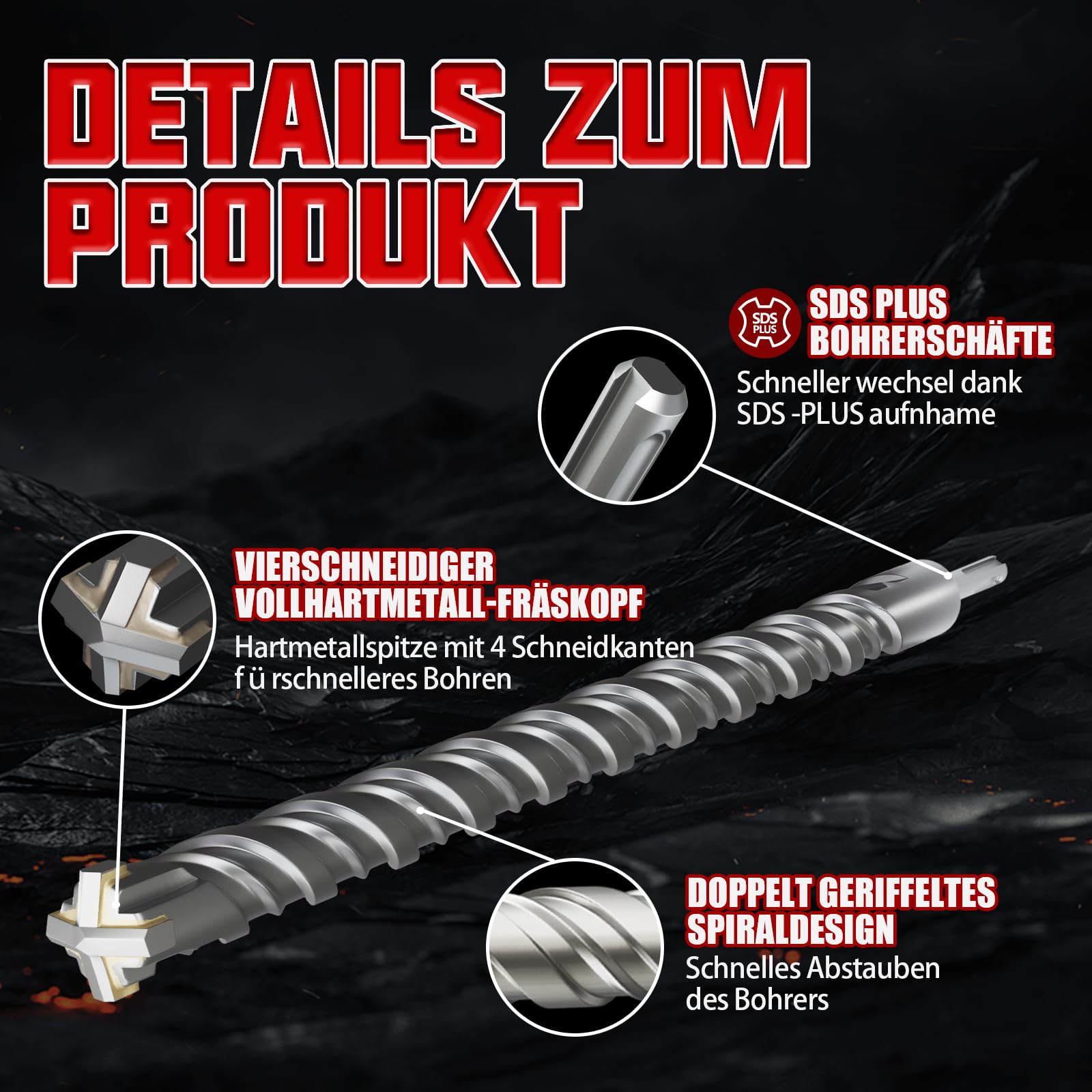 SCHWABENBACH ® SDS Max boor 25 mm x 340 x 460 mm betonboor, nauwkeurig en snel boren in beton, hoogwaardige kwaliteit met hardmetalen punt, lange steenboor, haakt niet in wapeningen, 25 x