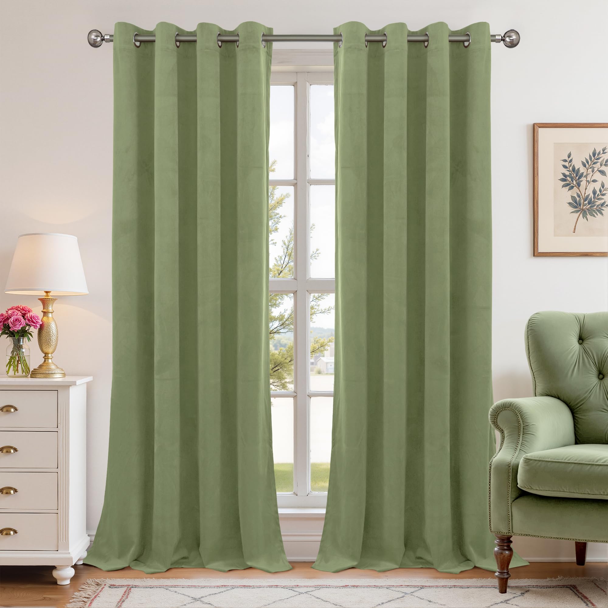 YoungsTex Sage Green Velvet Curtains 90 Inches Length for Living Room, Grommet Thermal Insulated Window Drapes Privacy for Bedroom Light Blocking, 2 Panels, 52 X 90 Inch โ image 1