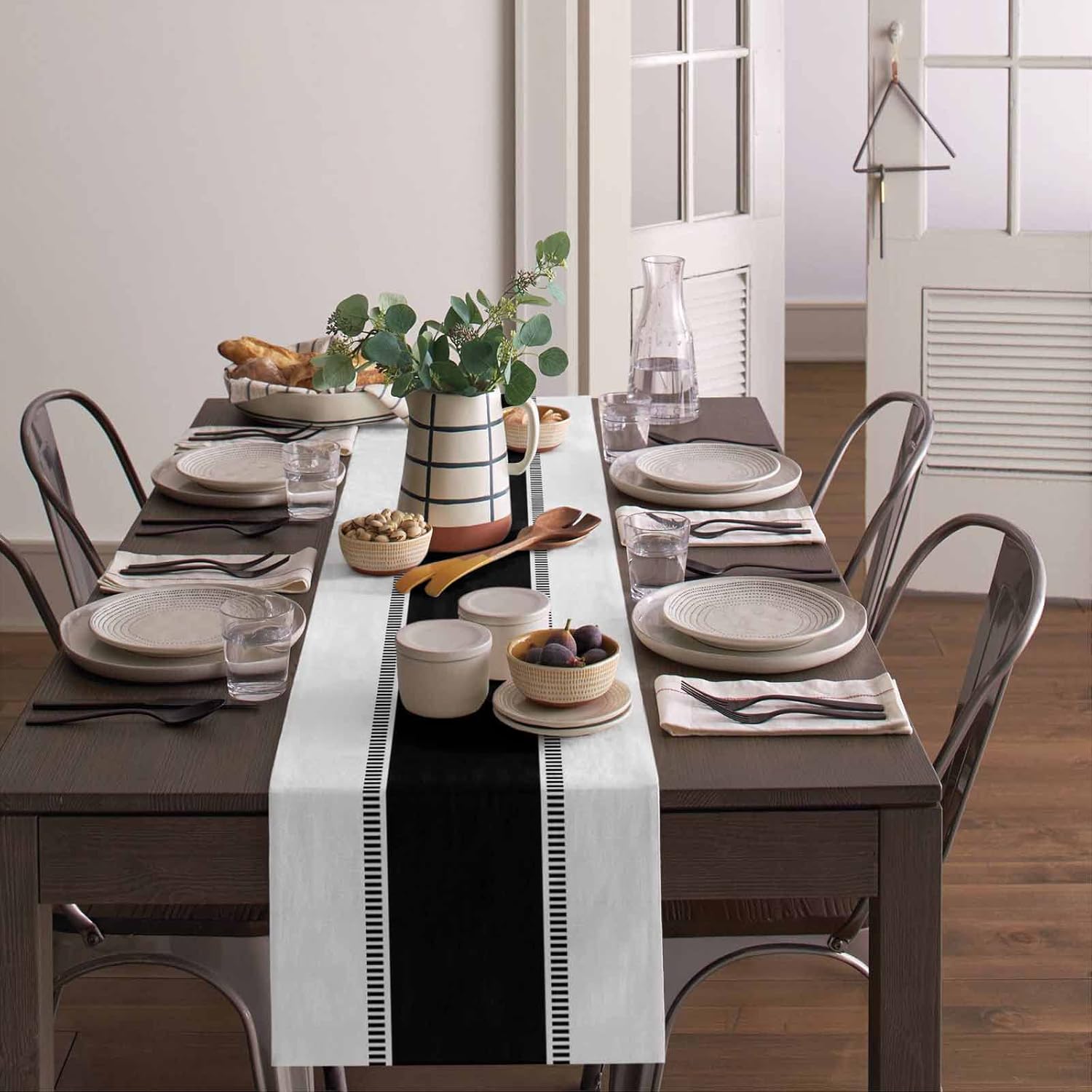 Black and White Table Runners 90 inches Long, Farmhouse Stripes Table Runner Bualap Dresser Scarves,Modern Decortaive Table Runner Cover for Dining Coffee Table Holiday Party Wedding