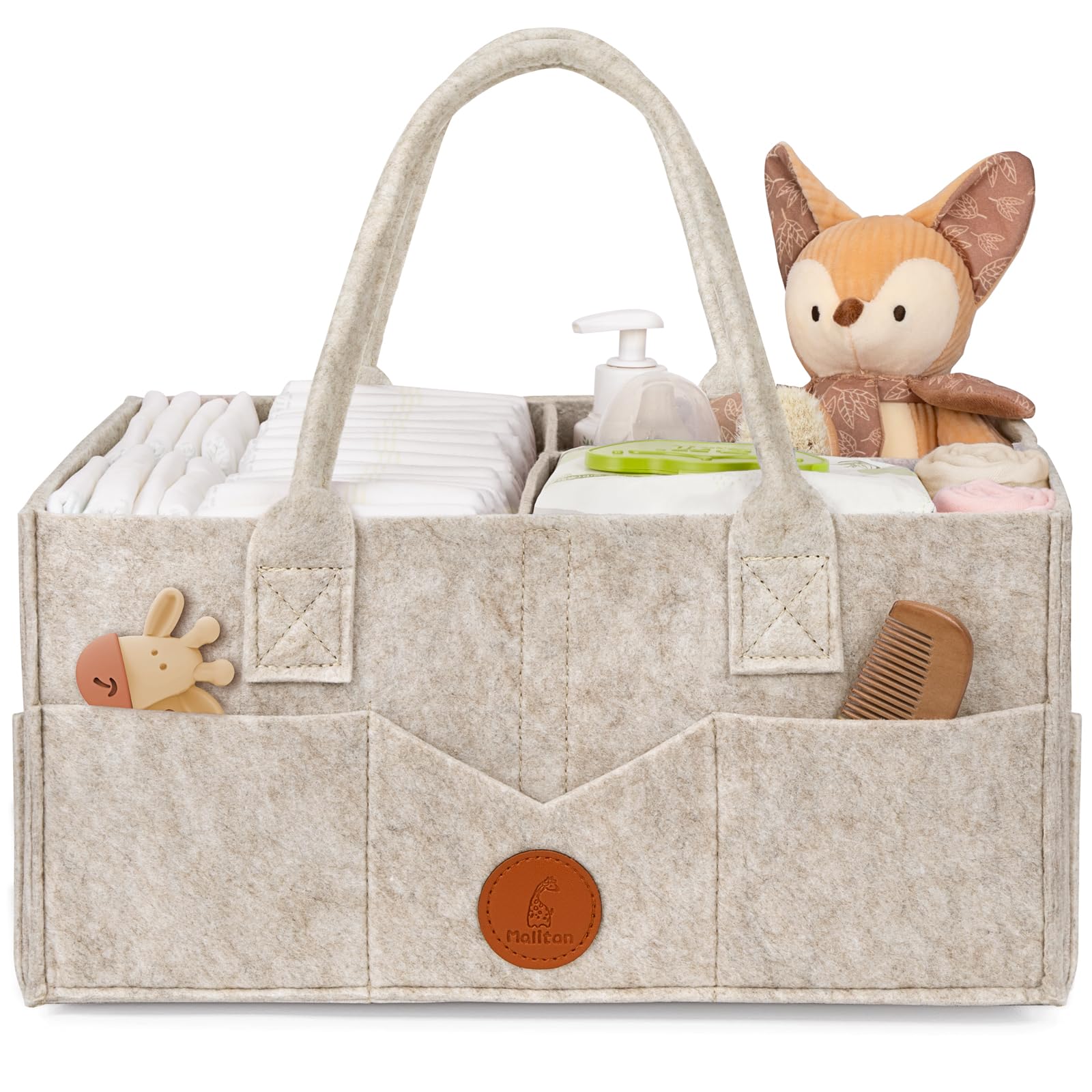 Maliton Wickeltisch Organizer, Baby Windel Caddy Newborn Essentials, Robuster Tragbarer Filztasche, Baby Aufbewahrungskorb mit Herausnehmbaren Fächern, Windeltasche als Babyparty Gutes Zeug, Khaki