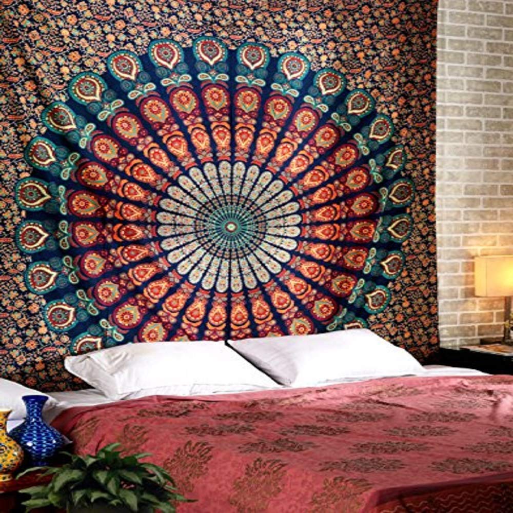 RAJRANG Arazzo mandala - regina 229 X 213 cm (Blu) - arazzo hippie da parete bohémien indiano, telo mare, lenzuolo arte da parete per la decorazione di hame