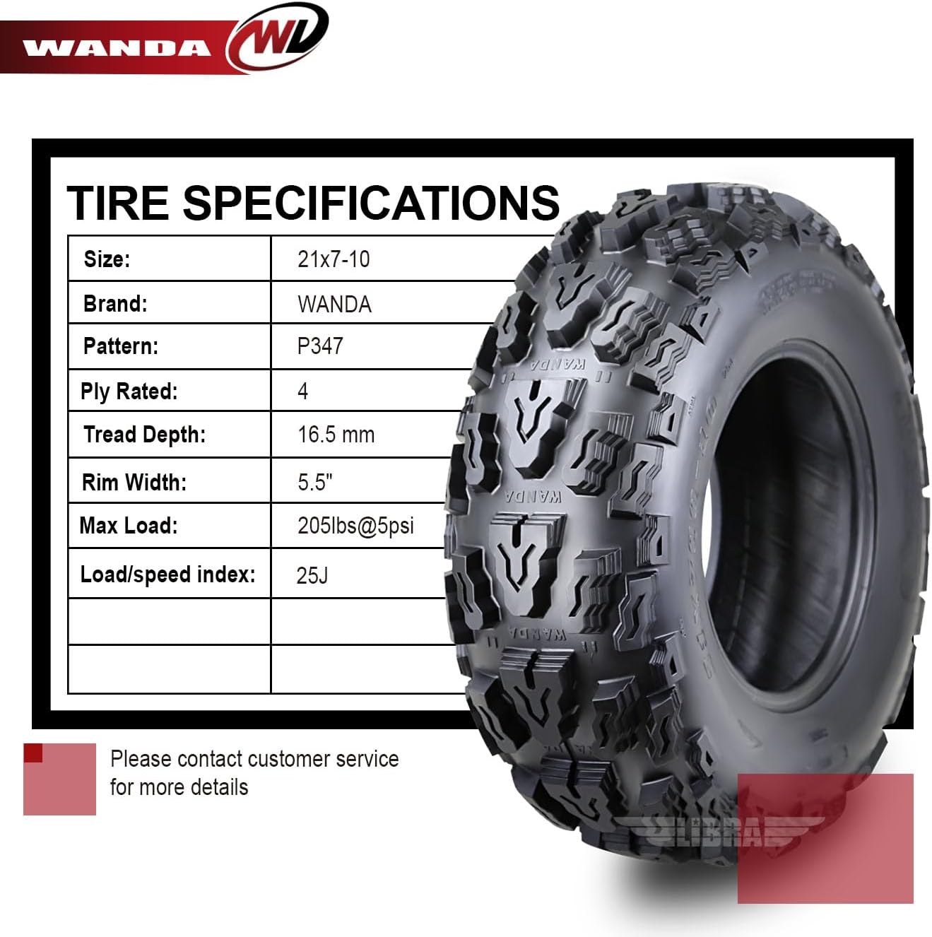 WANDA Set of 2 Sport ATV tires 21x7-10 21x7x10 4PR Deep Tread 10058