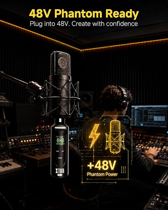 XTUGA 2.4GHz Wireless XLR Transmitter & Receiver, Wireless Microphone Adapter System for Dynamic/Condenser Mics w/ 48V Phantom Power fit for Live Show,Audio Mixer,PA Systems,Studio,Church (SF-1)