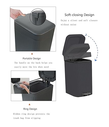 Miniatura 9 de Feisco Cubo de basura pequeño con tapa, cubo de basura pequeño para baño con pedal y tapa tipo prensa, cubo de basura delgado para cocina, baño,