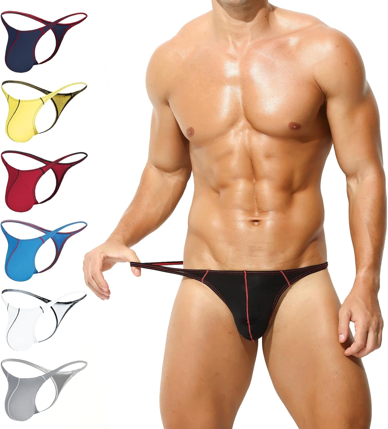 KAREN SPACE Men's Thong Underwear Sexy Mens Underwear Ice Silk Fabric Bikini G-String Thongs