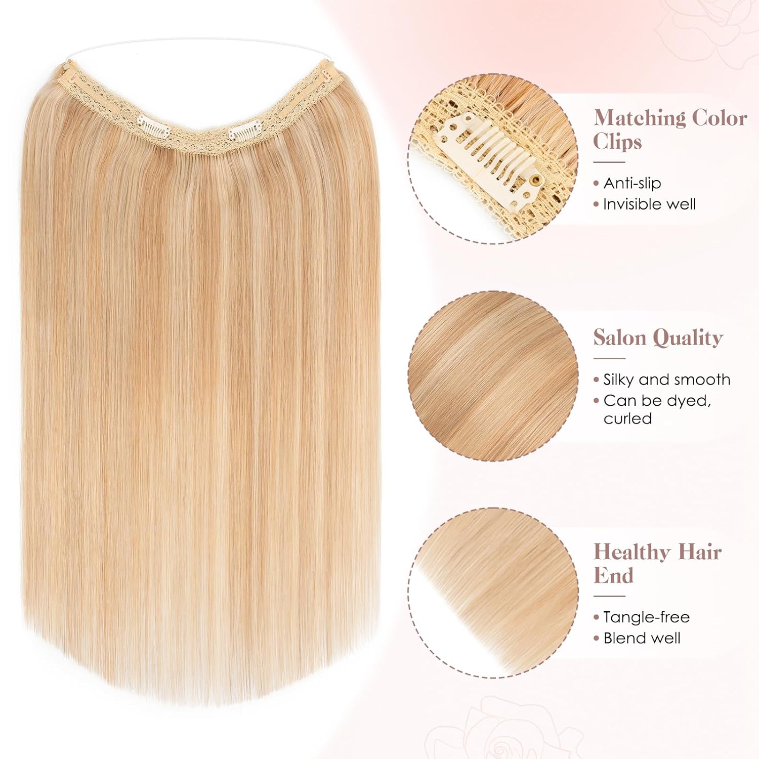 s-noilite halo hair extension invisible wire in real remy human hair extensions with clips adjustable hidden wire in hair extension for women 12 inch ash brown highlighted blonde