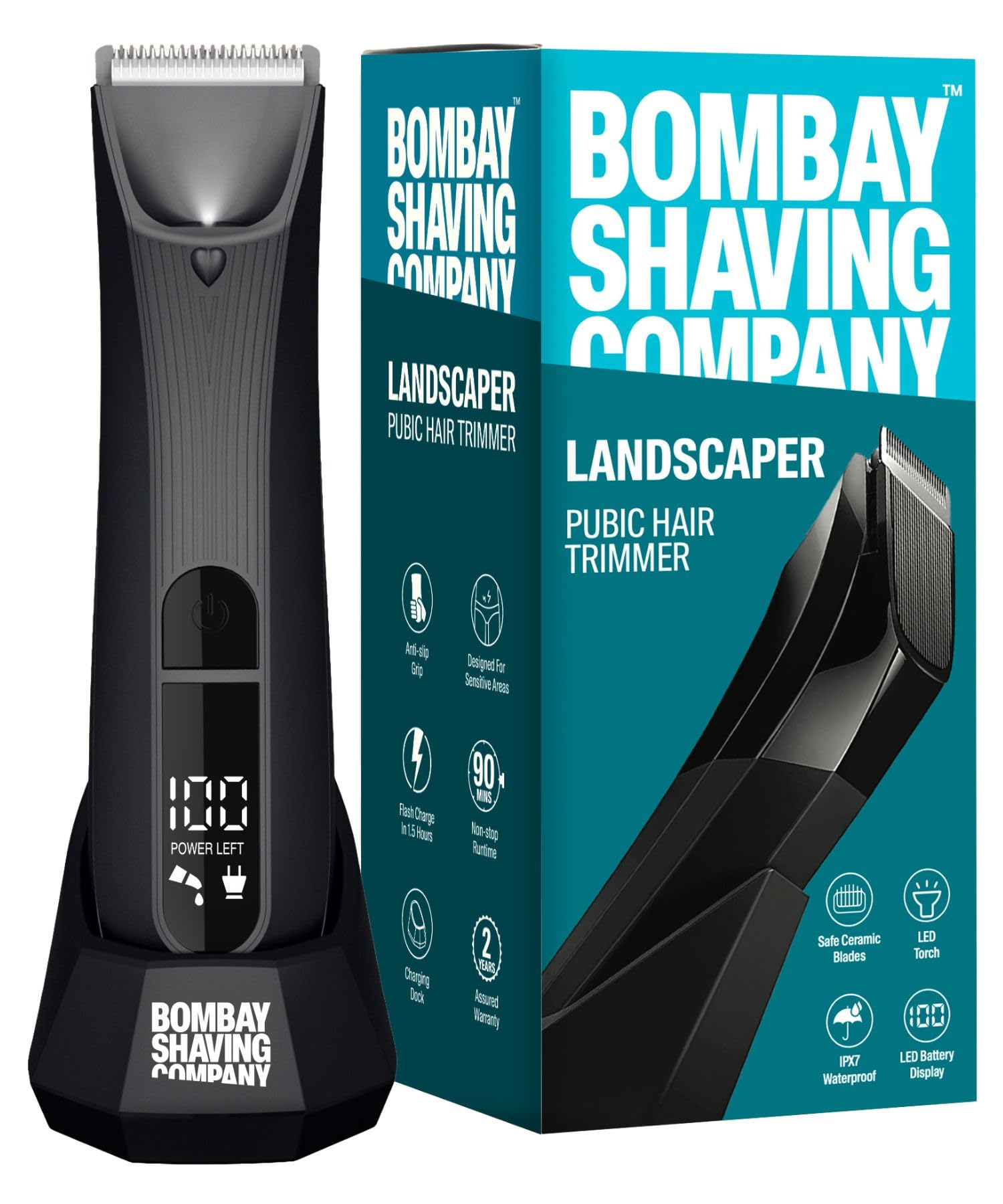 Bombay Shaving Company Balls Trimmer For Men | Pubic Hair Trimmer and Body Groomer for Men | Private Part Trimmer For Men, Waterproof (IPX7), Cordless, LED Display, LED Torch, Safe Ceramic Blades, Dock Charging | LANDSCAPER 2.0 (Black) (B0BXF1LCH5) Amazon Price History, Amazon Price Tracker
