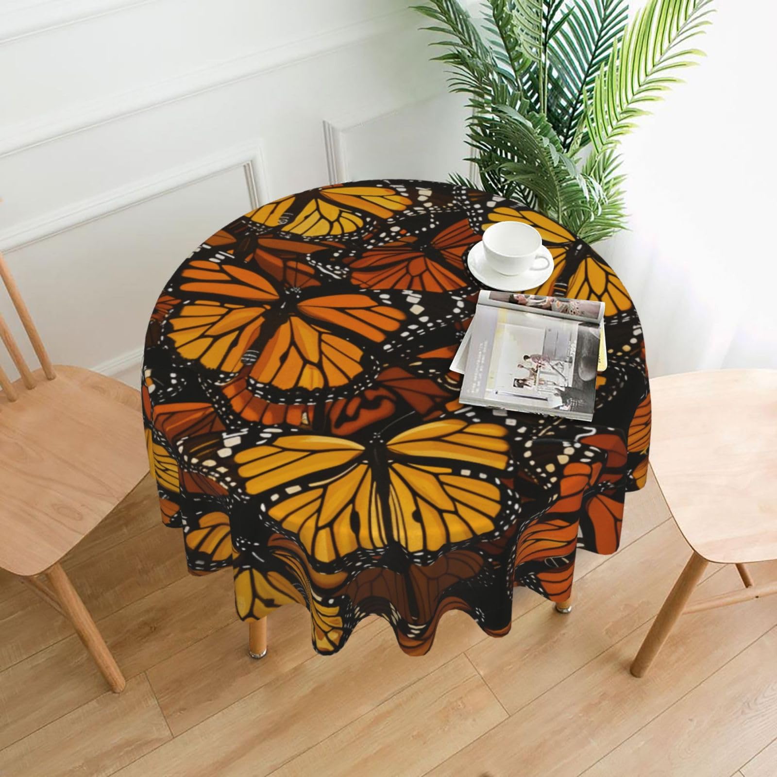 WPKJU Heaps of Orange Monarch Butterflies Printed Round Tablecloth 60 in Water Resistant Table Cover Washable Table Cloth for Dining Tables