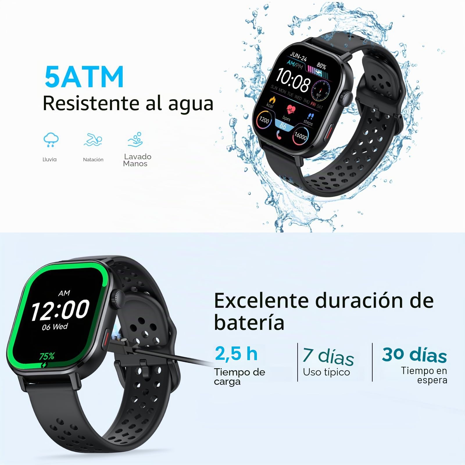 Reloj Inteligente Hombre, GPS Smartwatch 2.06" AMOLED Pantalla Táctil, Llamadas Bluetooth 178+ Modos Deportivos, Monitor de Sueño/Podómetro/Pulsómetro, Resistencia al Agua 5ATM, para Android iOS Negro