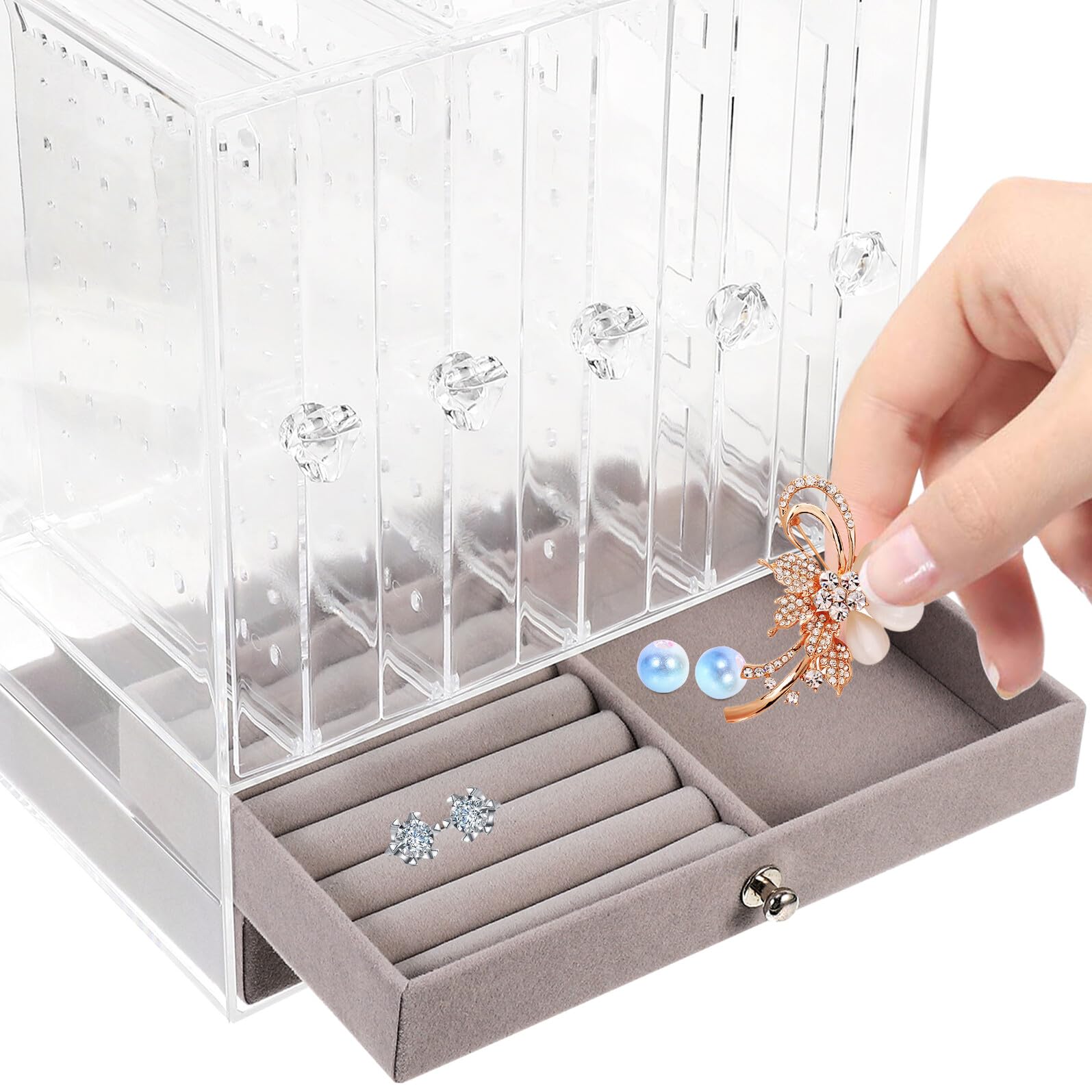 Transparentes Schmuckkästchen mit Doppellagigem Schubladendesign Klarer Schmuck organizer für Desktop Aufbewahrungsbox für Ringe Ohrringe Halsketten für Zuhause und Ladendisplay