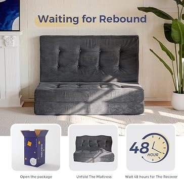 MAXYOYO Folding Mattress, Comfy Corduroy Foldable Mattress with 15cm Thicken Foam, Tri-Fold Floor Futon Sofa Bed for Guest,Dark gray,Double