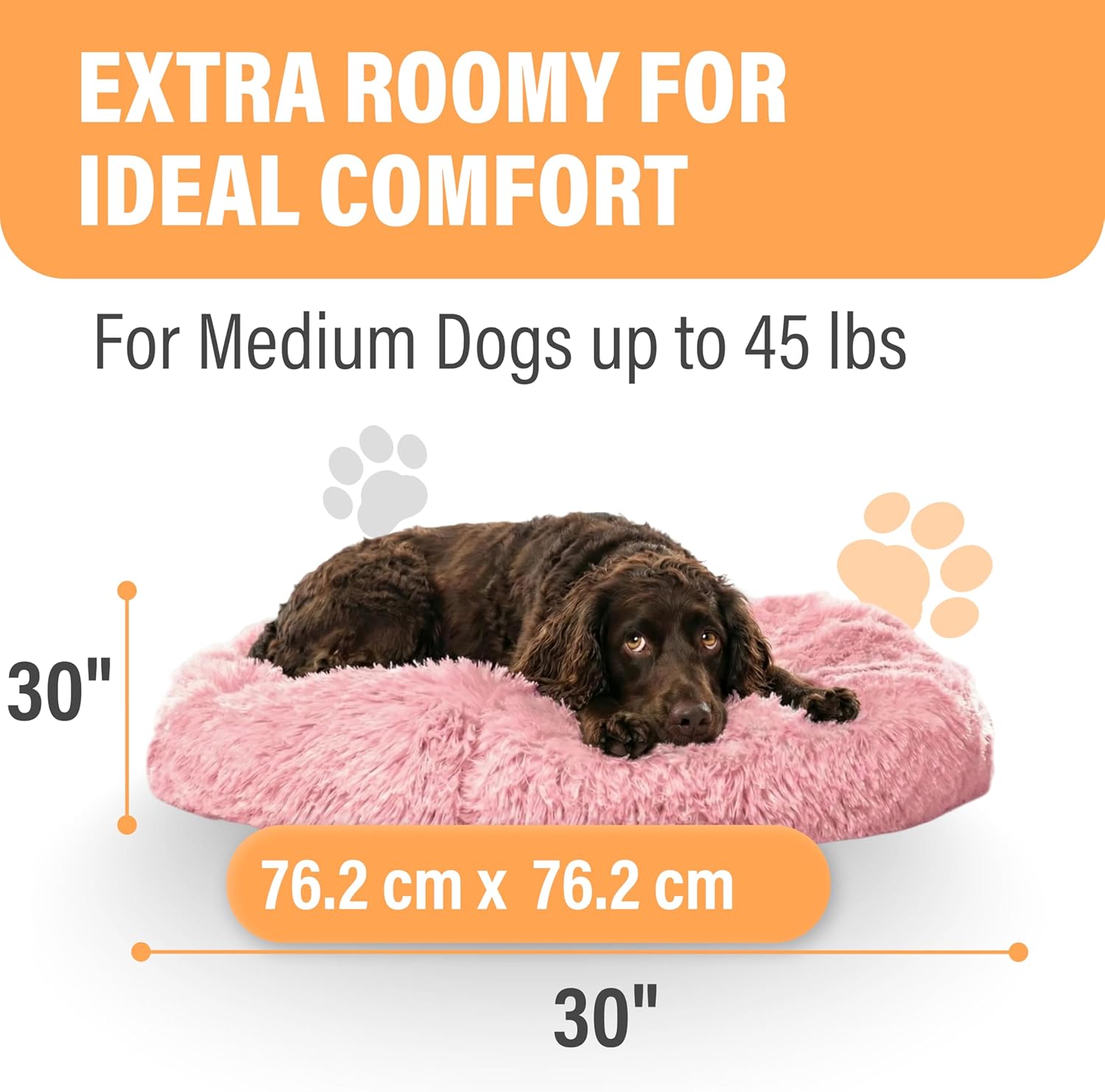 Active Pets Premium Medium Donut Dog Bed, Fits Up to 45 lbs, Removable Cover & Washable Cushion, Plush Long Pile Faux Fur Fabric, Portable Pink Pet Bed Furniture for Puppies Adult Canines & Cats