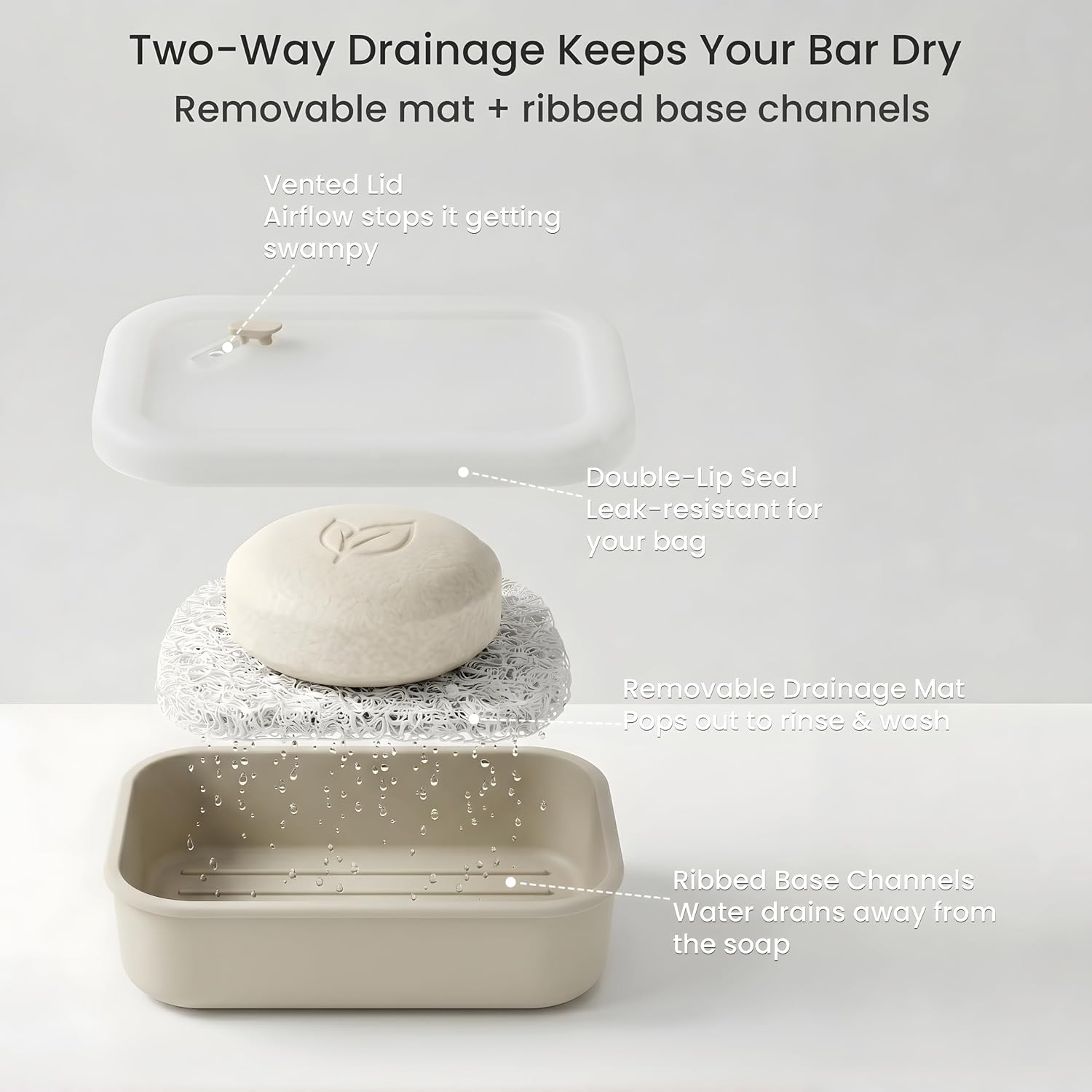 Large Silicone Travel Soap Case & Shampoo Bar Holder, Drain Mat image 2