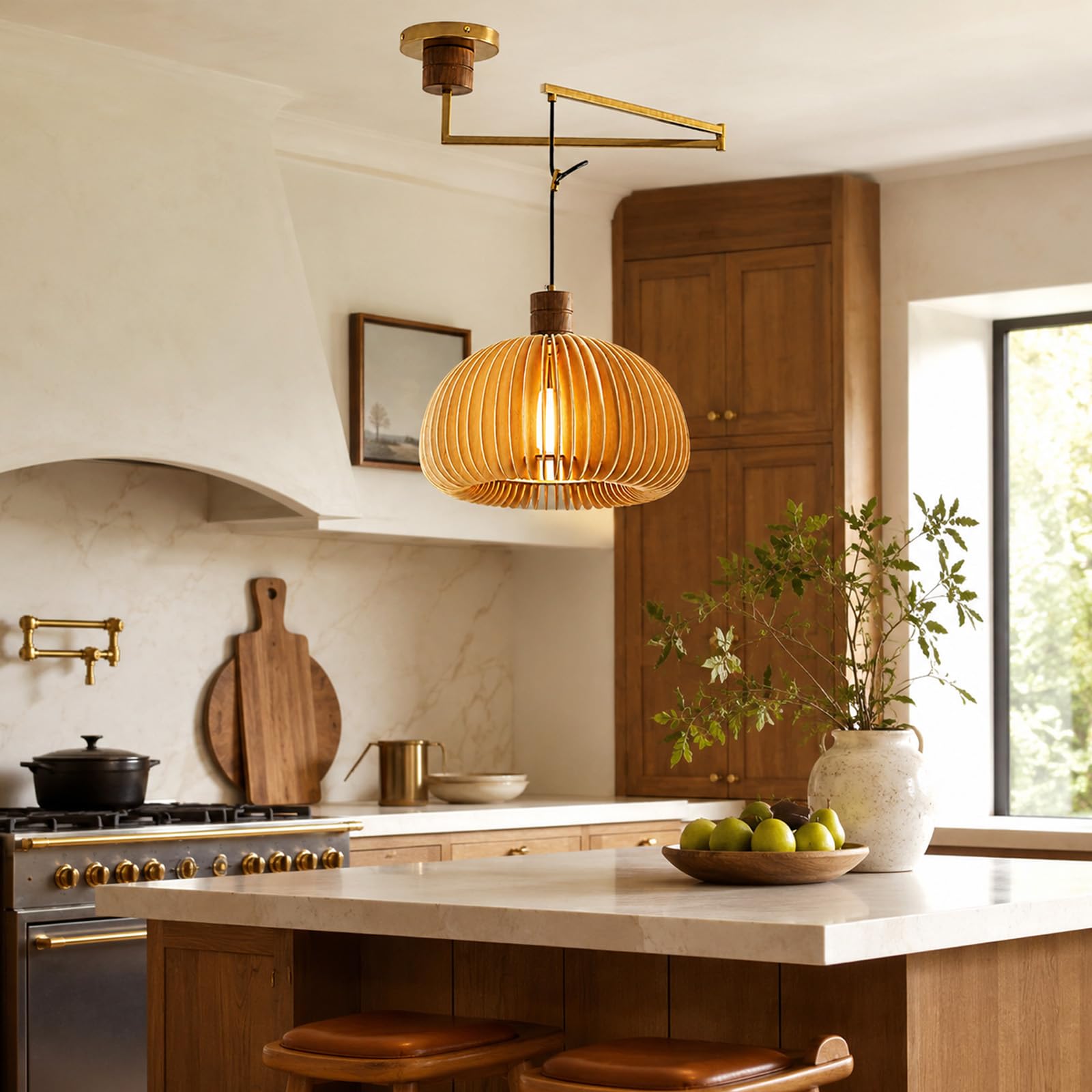 MIXL Wood Swing Arm Pendant Light,Mid Century Modern Kitchen