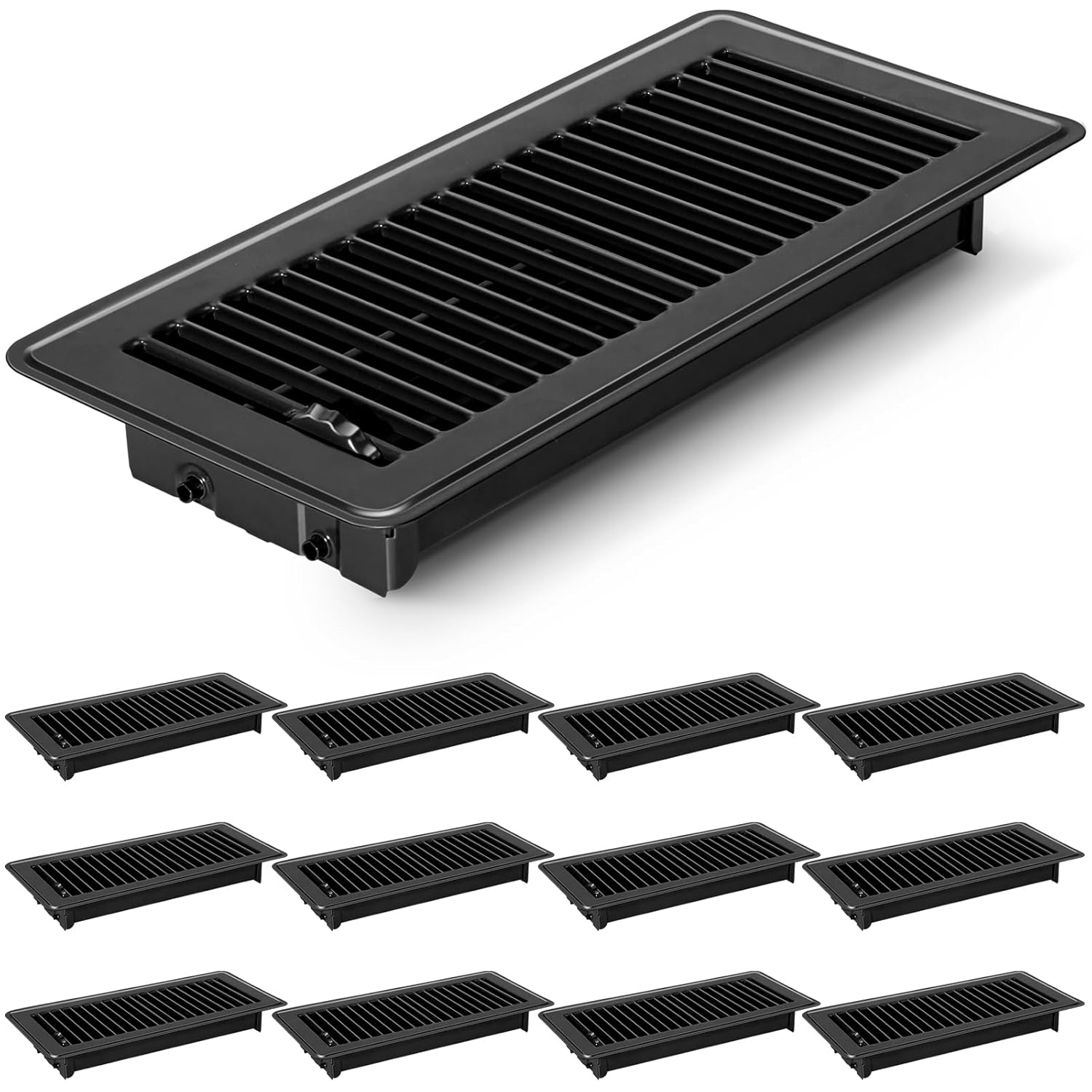 Floor Vents Floor Registers 4x10 inch, Heavy Duty Metal Heat Air Vent Covers 4 X 10 with Rust Proof Finish for Home Office Wall Floor Registers Grilles & Vents (12, Black, 4x10 Inches)