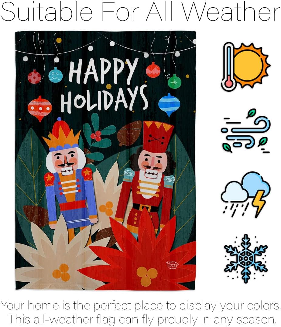 Holidays Nutcracker Garden Flag Winter Christmas Santa Marry Xmas Present Reindeer Season Wintertime Snow House Decoration Banner Small Yard Gift Double-Sided, Made in USA