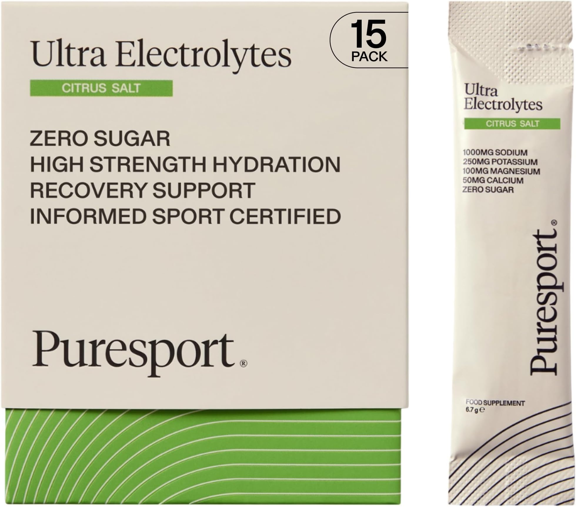 Puresport Ultra Electrolytes (柑橘類塩/15袋) | 最適な水分補給をサポートするように設計された科学支援電解質パウダー | 砂糖や人工甘味料ゼロ | Informed Sport認定