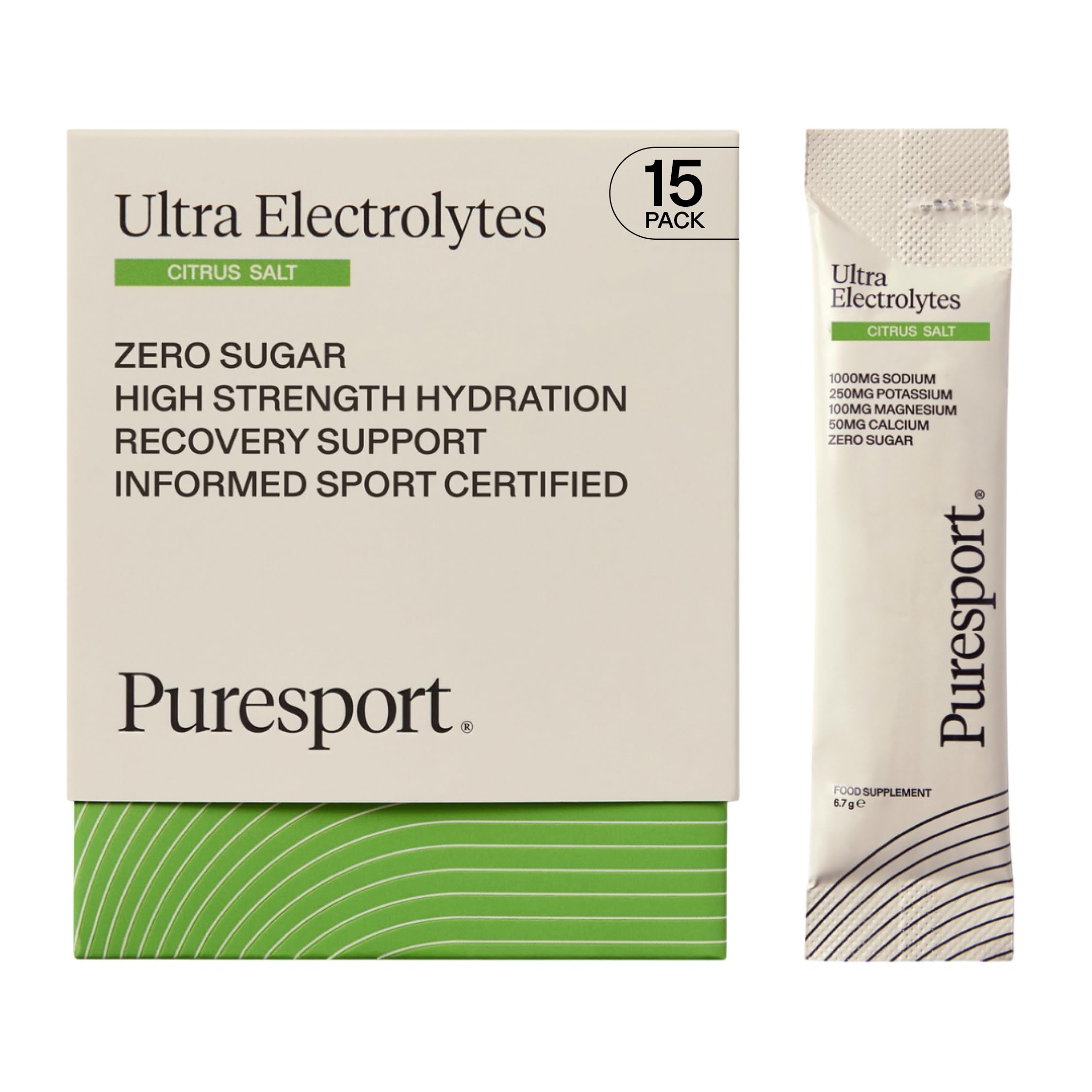 Puresport Ultra Electrolytes Hydration Citrus Salt (15 Pack) | High Performance Sugar Free Electrolytes Powder | 1000mg Sodium | Electrolyte Sachets to Optimise Hydration/Support Muscle Function
