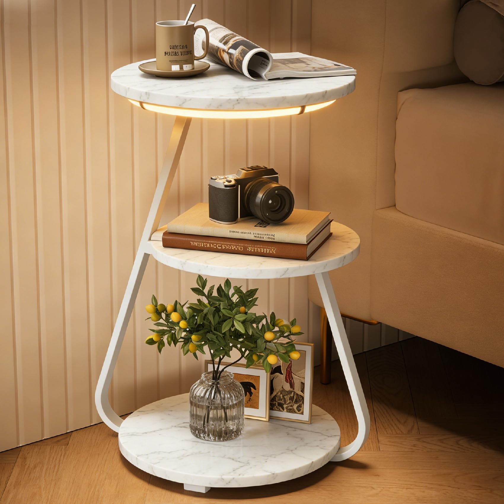 ARTETHYS Side Table, Small Round Coffee Table, White Marble โ image 1