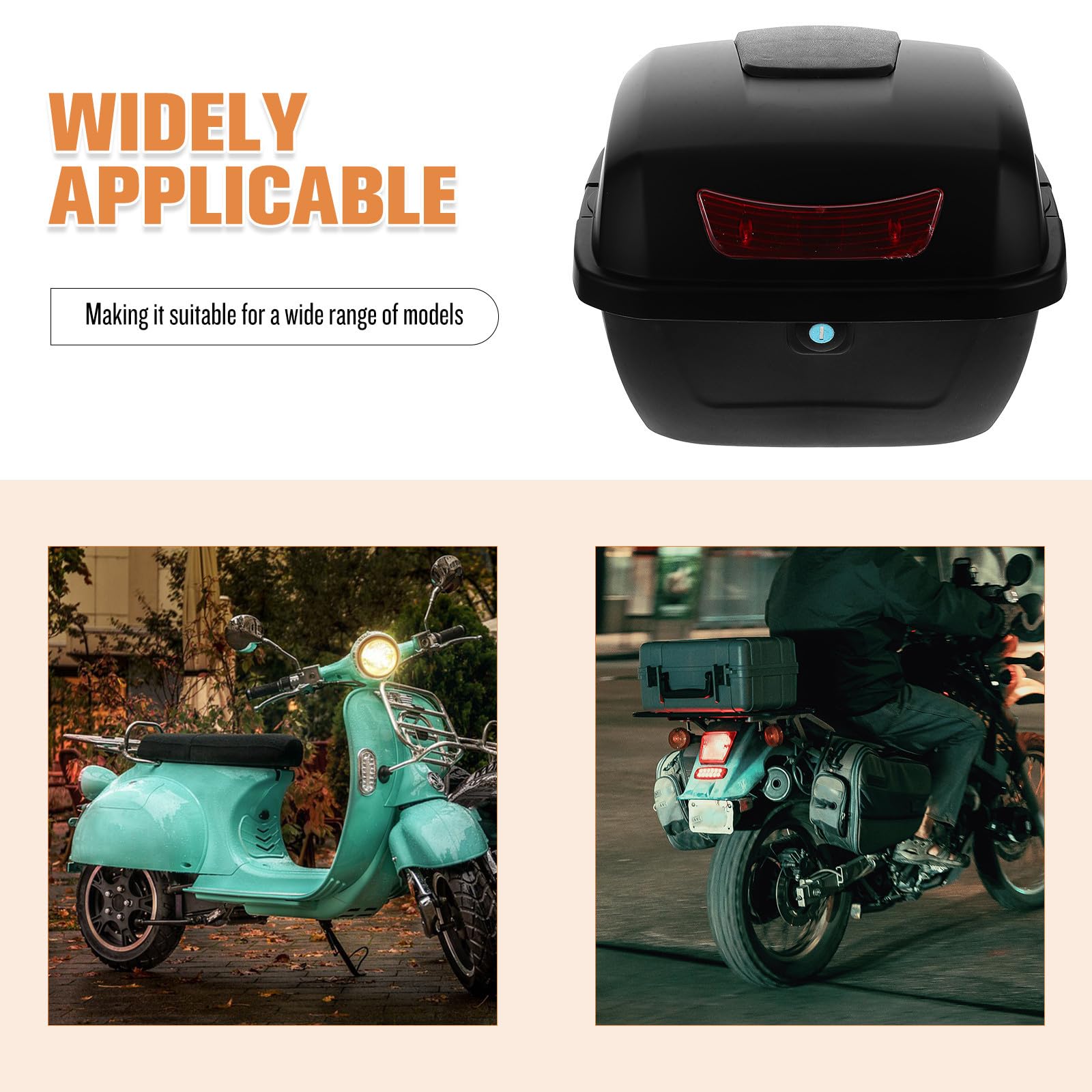 Baúl para Scooter y Motocicleta con Gran Capacidad, Caja Trasera de Abs y Metal, Almacenamiento Espacioso y Fácil Instalación para Accesorios Moto