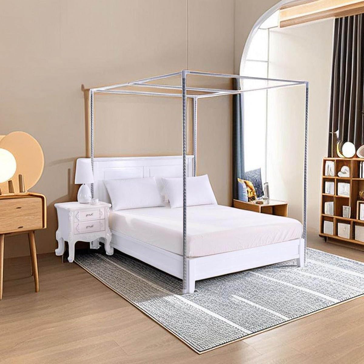 Prinzessinnen-Himmelbett mit 4 Pfosten und Gestell – Moskitonetz-Bettvorhänge Spielzelt für drinnen und draußen Für Kinder, Zimmerdekoration, Gestell + Baldachin inklusive