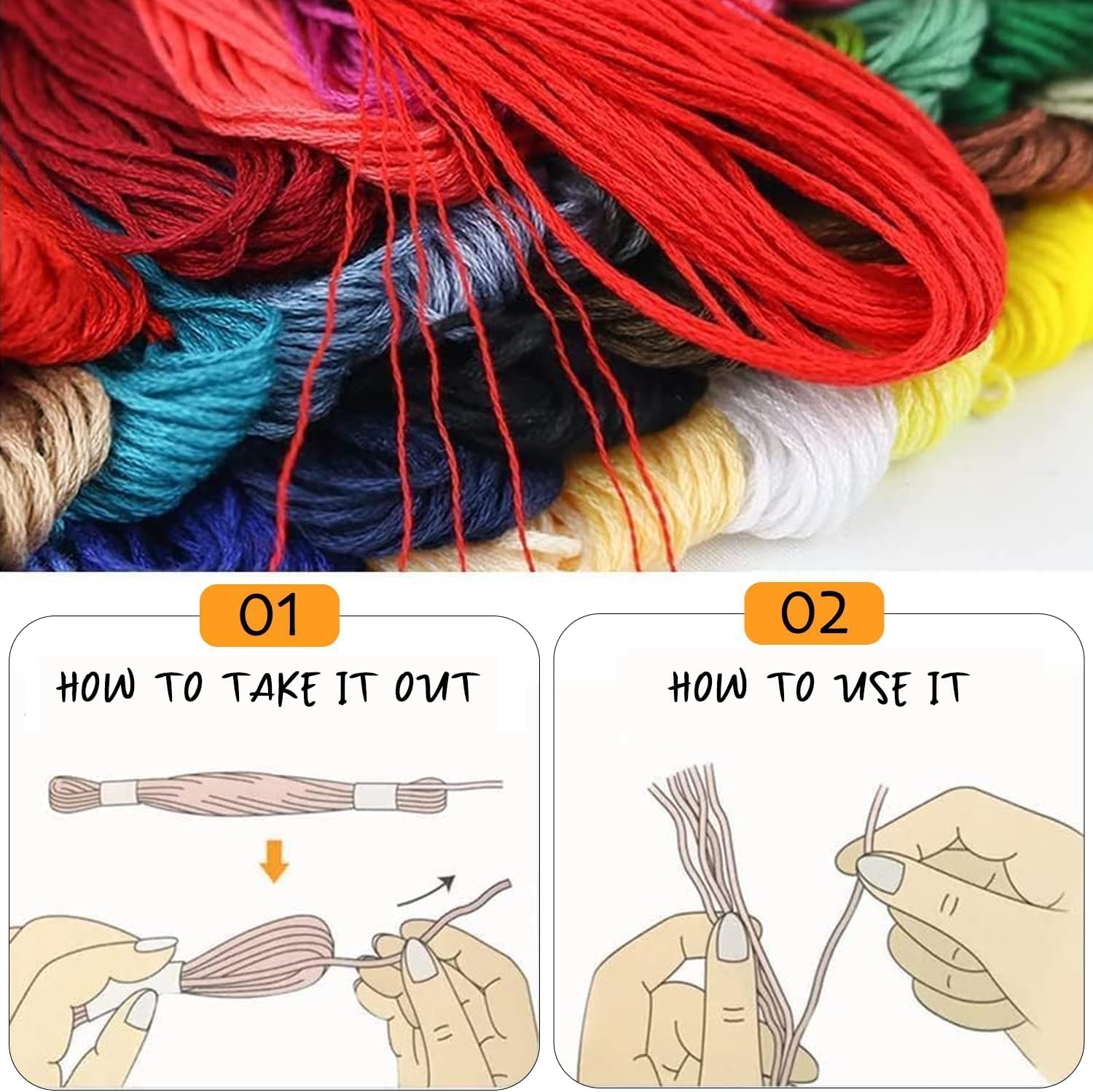 Embroidery Thread Floss, 100 Colors Skeins Rainbow Cross Stitch Thread, 8m Friendship Bracelet String Kit Craft Floss, Needlepoint Cotton Yarn