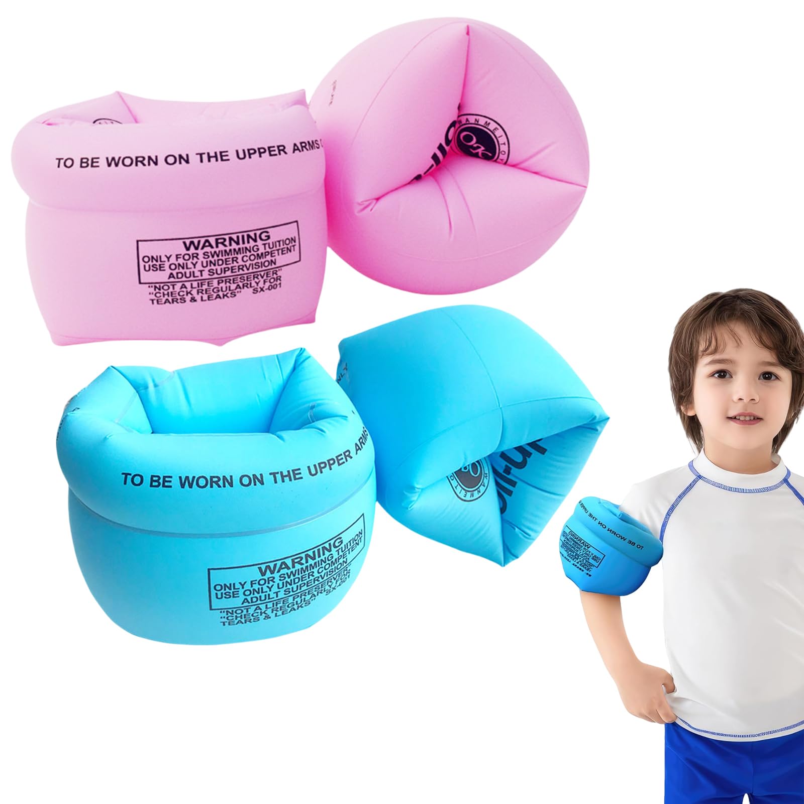 2 Pair Pink Blue Armbands Inflatable Swimming Arm Bands for Adult,Kids Swim Armbands Float Roll up Sleeves Arm Bands Floaties,Inflatable Swim Floater Sleeves for Men Women Boys Girls Swimming Aid