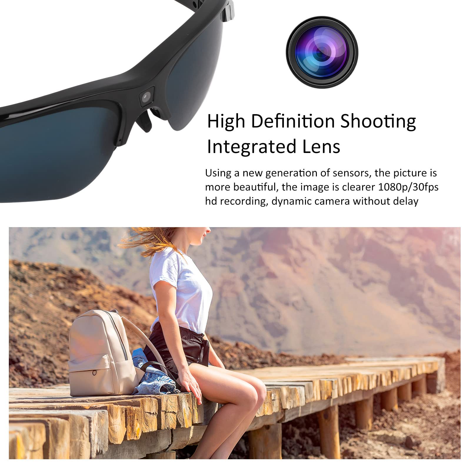 Lunettes De Soleil Caméra Vidéo HD 1080P 30FPS étanche Espion Sport Lunettes De Soleil Caméra Cachée Vidéo Lunettes De Soleil, Lunettes De Soleil D'enregistrement Vidéo Intelligentes Pour les Sports R