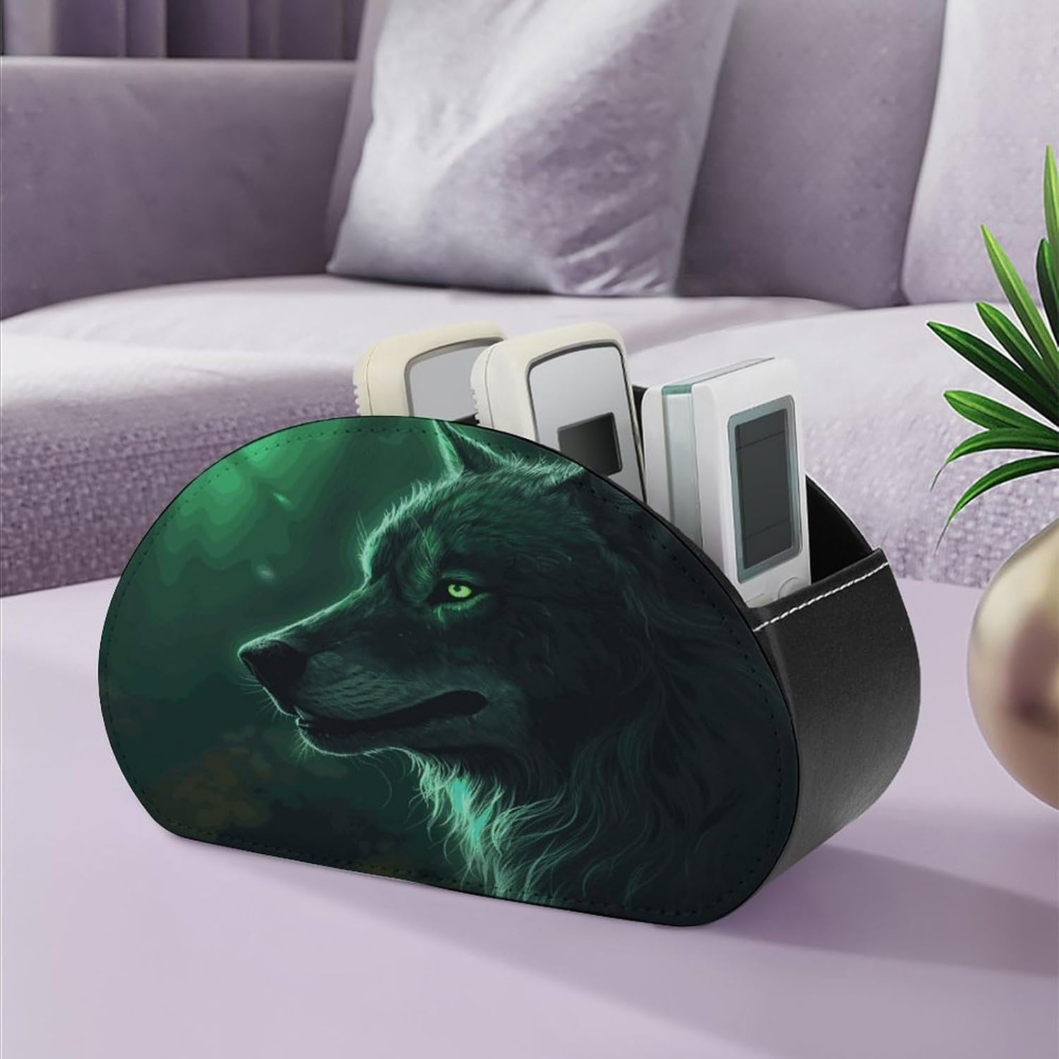 Green Wolf PU Leather Remote Control Holder with 5 Compartments image 5