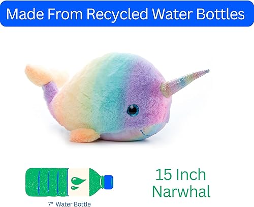 Miniatura 7 de The Petting Zoo Peluche de Narwhal, animales del océano Ombrez, juguete de peluche de narval arcoíris de 15 pulgadas
