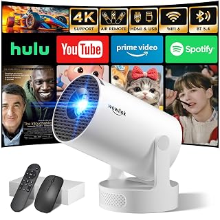 Mini Beamer Unterstützt 4K 1080P, Projektor Tragbarer mit WiFi 6 und Bluetooth 5.4, Beamer Klein Projektor Auto Keystone 180°Dreh Kompatibel mit HDMI/TV Stick/Memory Stick/Laptop, Weiß - Amazon product rated Grade A