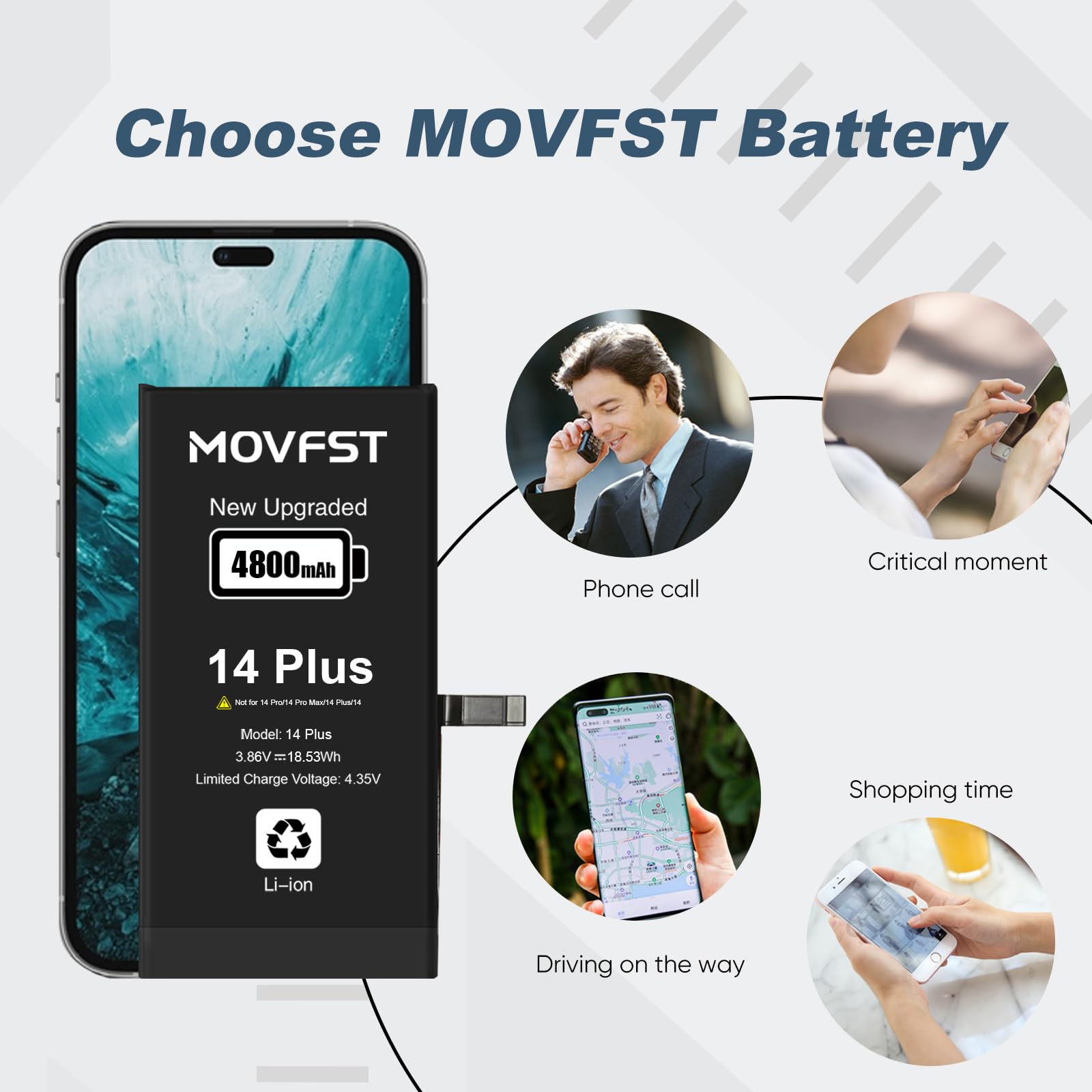 Amazon.com: MOVFST Replacement for iPhone 14 Plus Battery,4800mAh