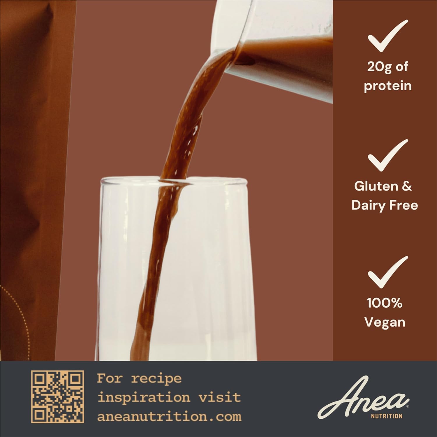 Anea Plant Protein - Chocolate | 20g Vegan Protein | Complete Amino Acids | Dairy-Free, Gluten-Free, Cholesterol-Free | Rich Chocolate Flavor | Made in GMP Facility