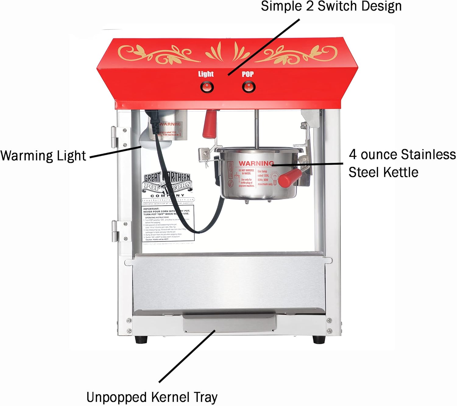 Foundation Popcorn Machine - Red, 4 oz,117739NVS