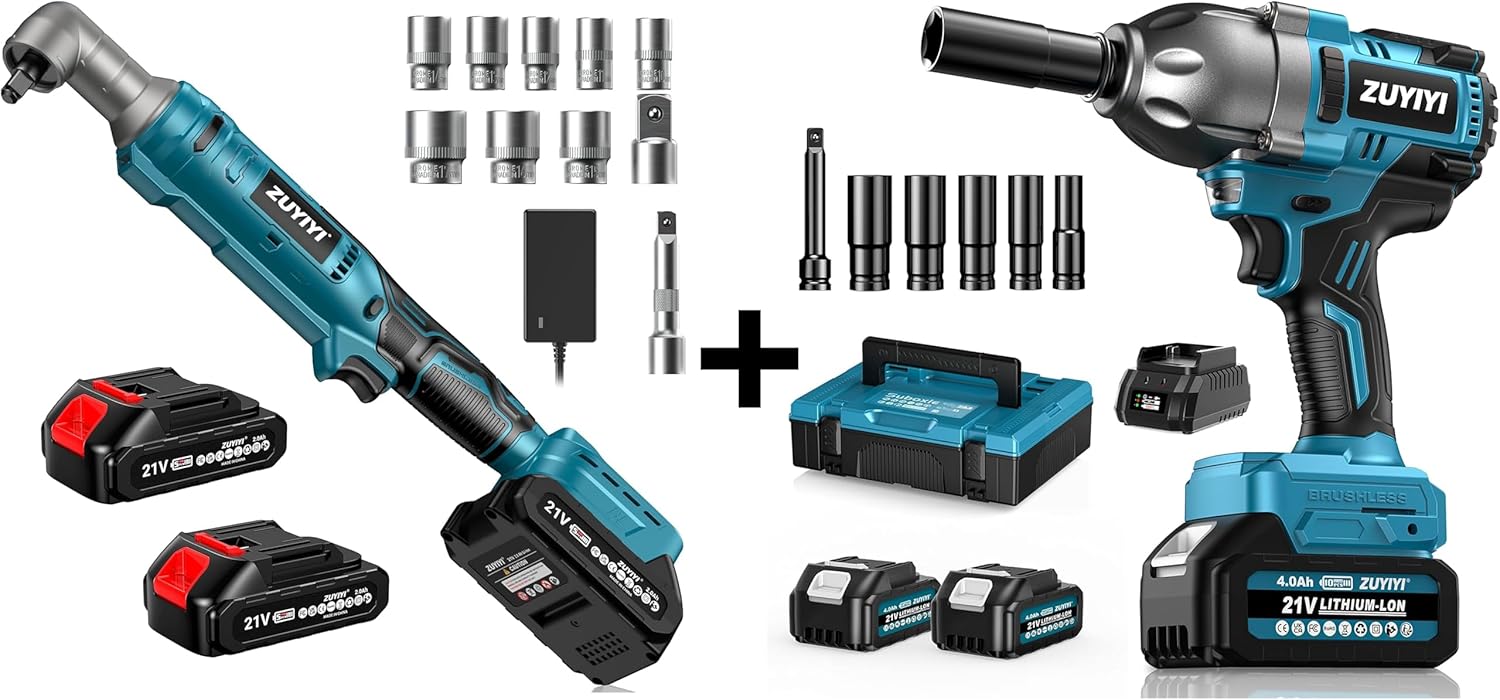 133Ft-lbs Cordless Ratchet Wrench 3/8" Set + 1/2" Cordless Impact Wrench 1600N.m (1200ft-lbs)