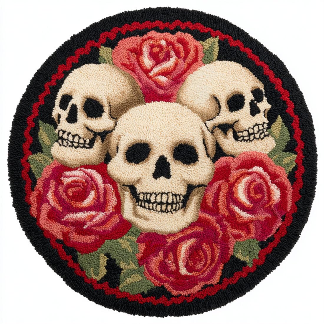 Rqwybcaxn DIY Latch Hook Rug Making Kits for Teens Crochet Hooks Set Skulls and Flowers 80x80cm Round Tapestry with Crochet Hook Study Craft Gift