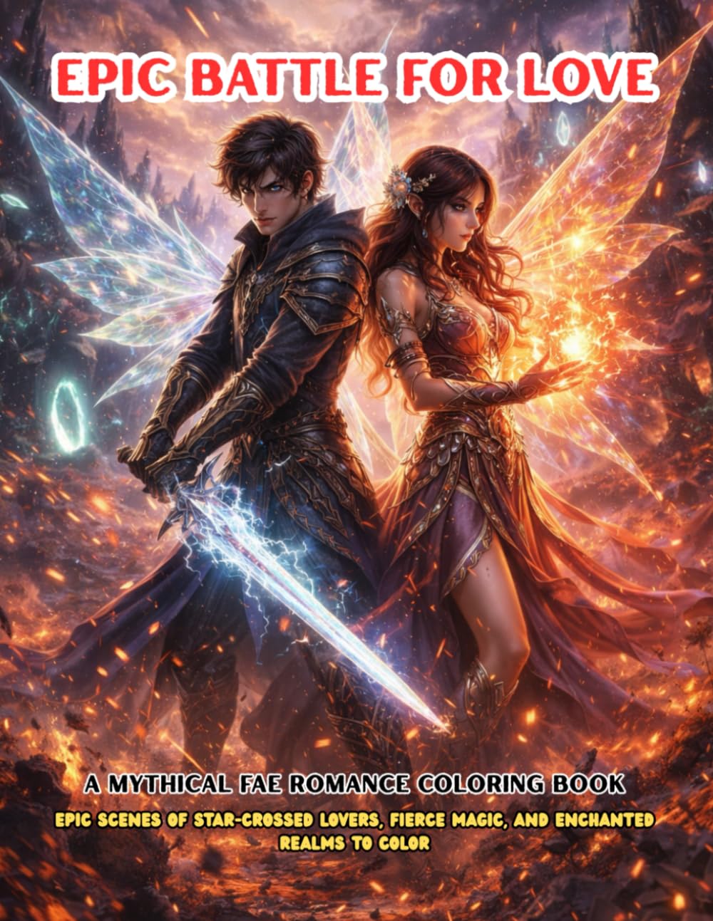 Epic Battle for Love : A Mythical Fae Romance Coloring Book: Epic scenes of star-crossed lovers, fierce magic, and enchanted realms to color (Romantasy Coloring Series)