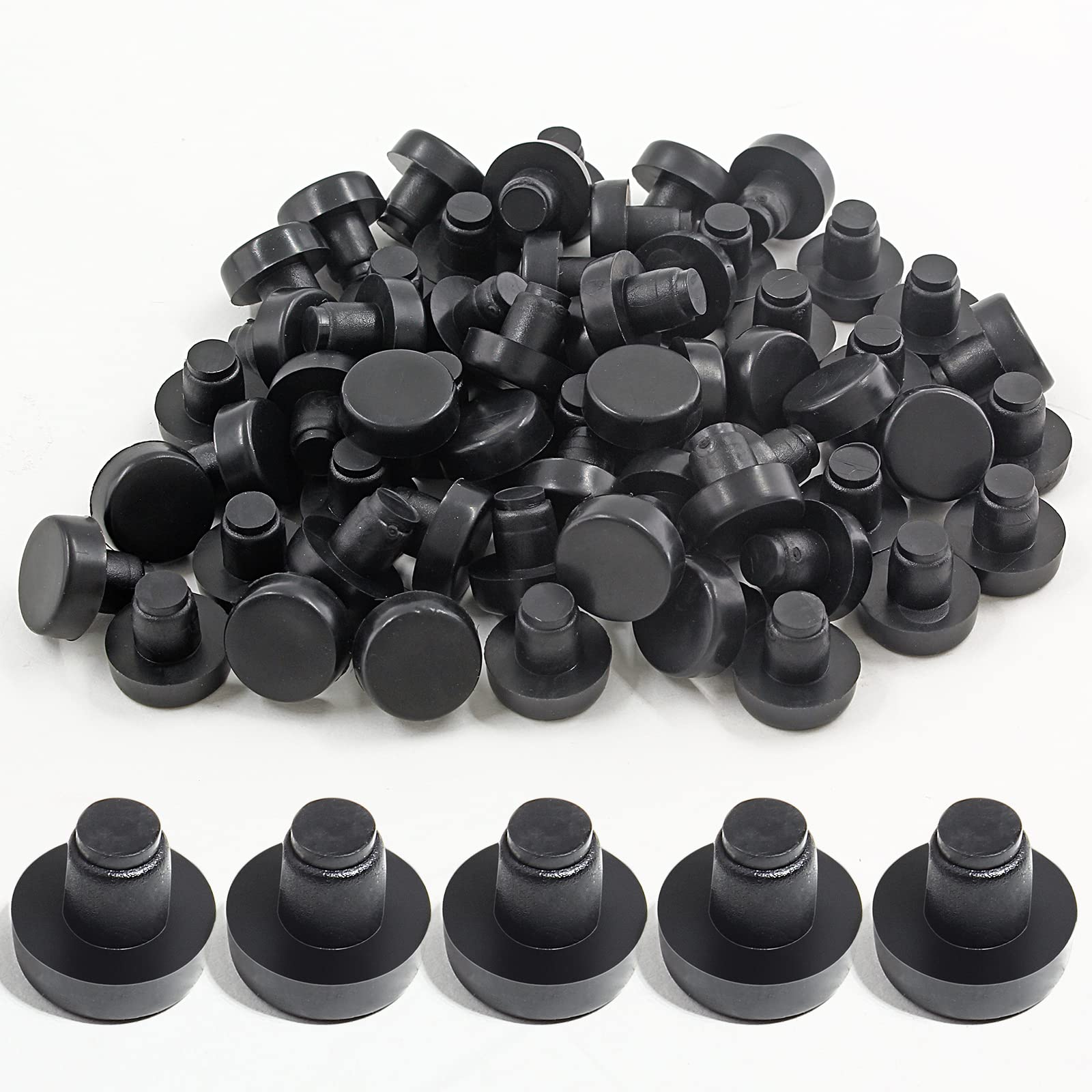 Litoexpe Glass Table Top Bumpers with Stem, 60 Pieces Black Rubber Grippers Anti Slip Patio Table Spacers for Furniture 1/4 Inch Hole