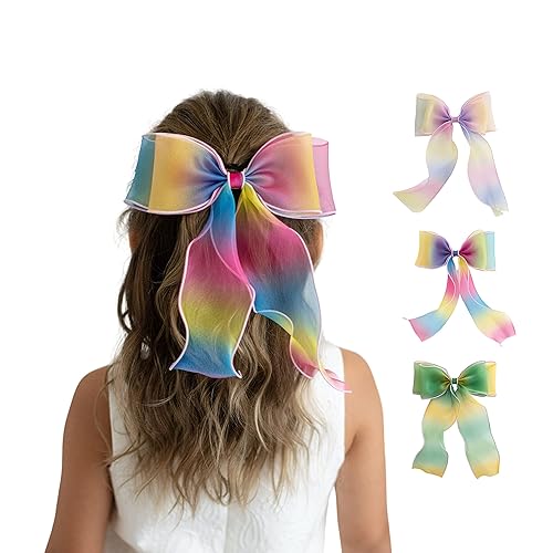 3 pinzas de organza para el pelo de cocodrilo con lazo grande, cintas largas, para niñas y mujeres, accesorio para el cabello ideal para cumpleaños,