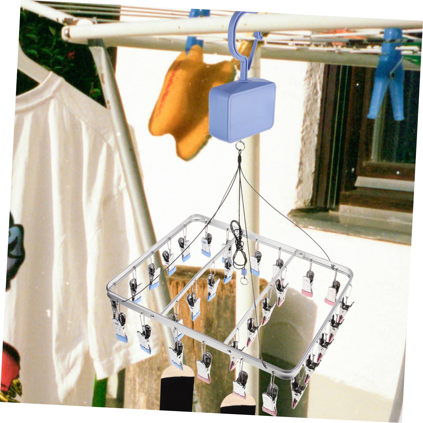 OFFSCH Manual Lifting Clothes Drying Rack Hangers Racks for Clothes Outdoor Drying Rack Coat Hanger Clothes Hanger Outdoor Balcony Air Drying Hanger Sock Drying Rack Stainless Steel
