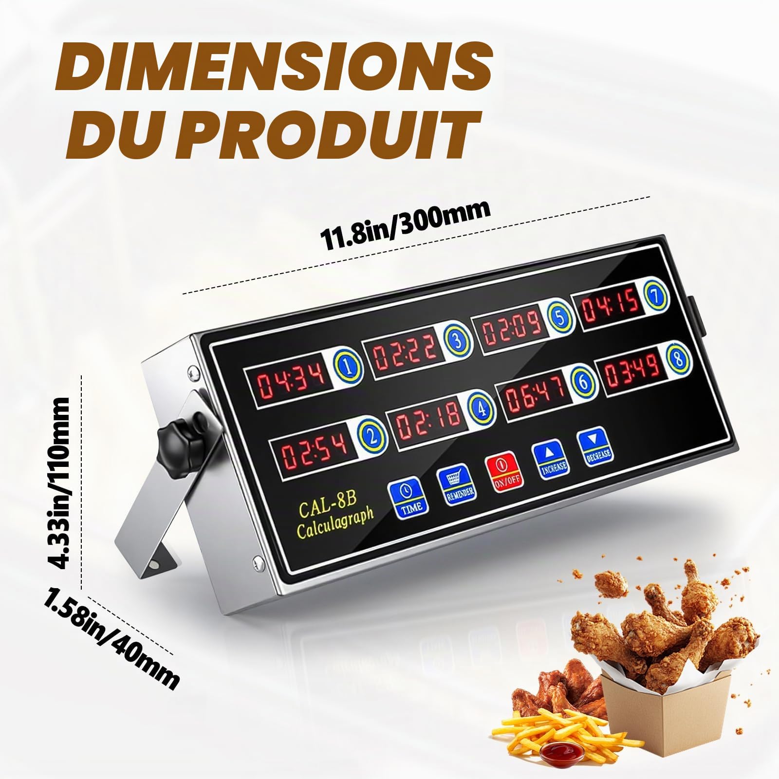 Temporizador de cuisine commercial à 8 canaux, minuteur de cuisine numérique, rappel de friteuse, cuisson, salle à manger, avec sonnerie de volume réglable, acier inoxydable pour restaurant, maison