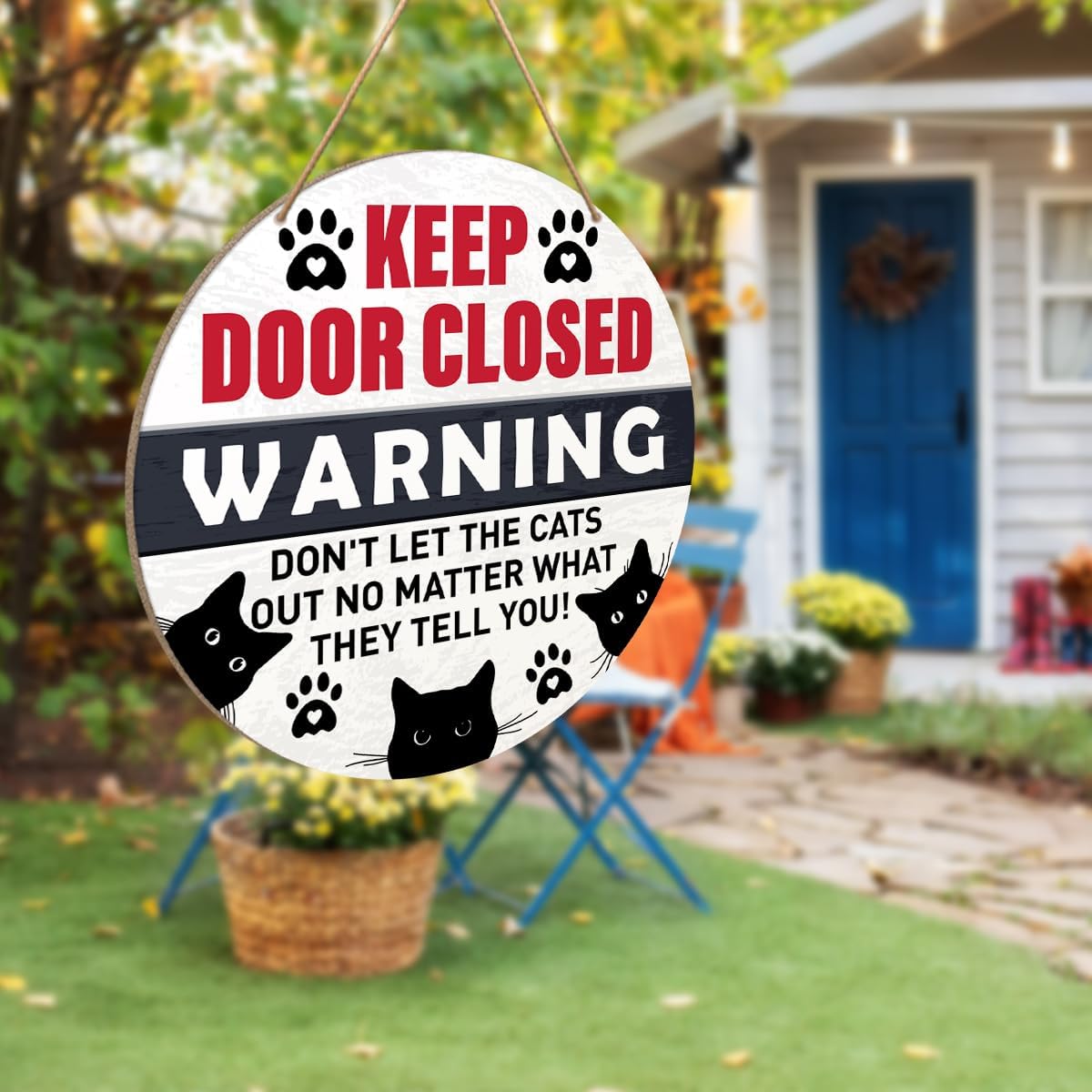 Cat Sign for Front Door, Keep Door Closed Sign for Home Front Door Wall Hanging Decor, Cat Warning Sign Decoration, Beware of Cat Sign, Do Not Let The Cats Out Sign, Cat Lover Gift for Cat Mom Cat Dad